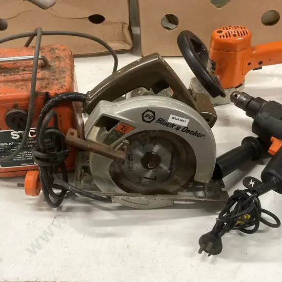 Black & Decker 7 1/4" Circular Saw, 450W Drill, Hedge Trimmer & STC Isolating Transformer