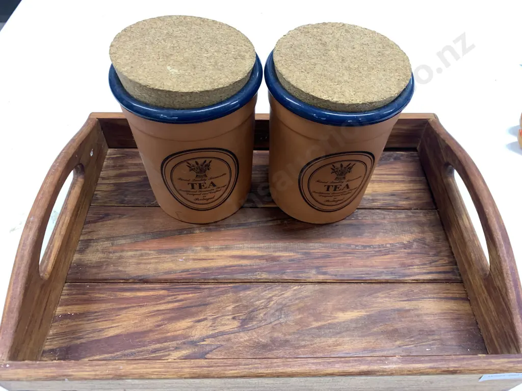 Homewood Ltd NZ Rimu Serving Tray With Terracotta Canisters Image 1++