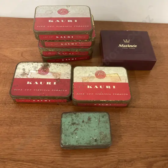 Vintage Kauri Fine Cut Virginia Tobacco Tins x 6, Small Green Tin, Matinee Filter Tipped Container