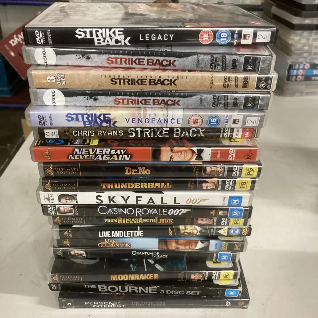 Lot of 18 DVDs, Strike Back, Person Of Interest, Assorted James Bond Etc Image 1++