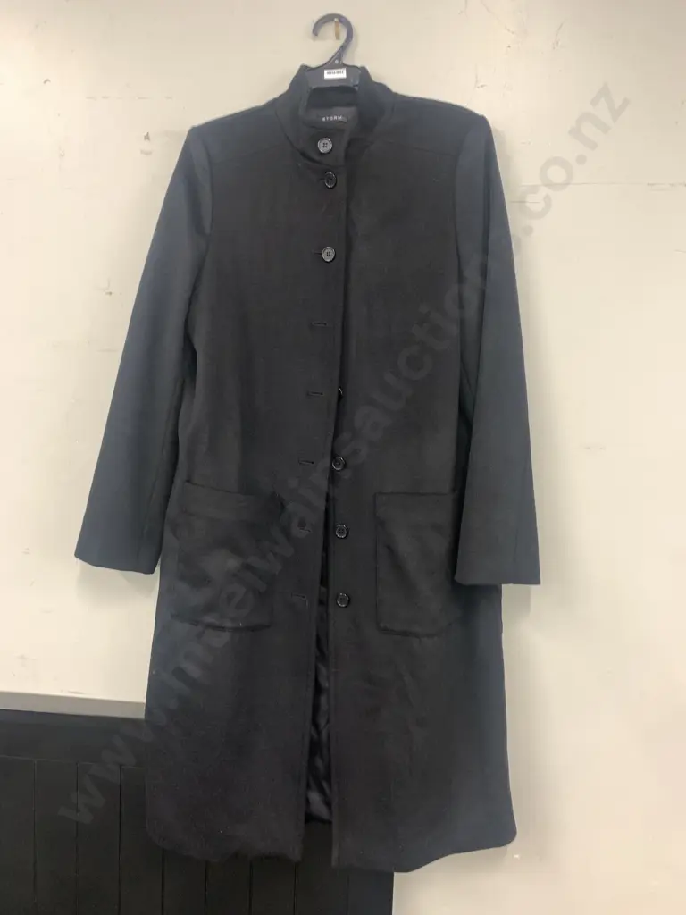 'Storm' Black Woollen Winter Coat Size 14 Image 1++