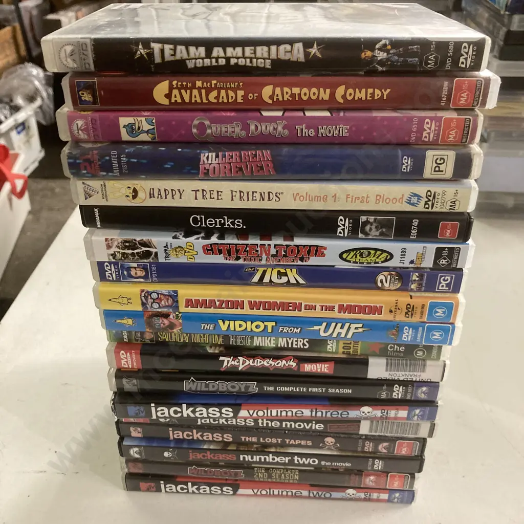 Lot of 19 DVDs, Tick, Happy Tree Friends, WildBoyz, Dudesons, Jackass, Queer Duck Etc Image 1++