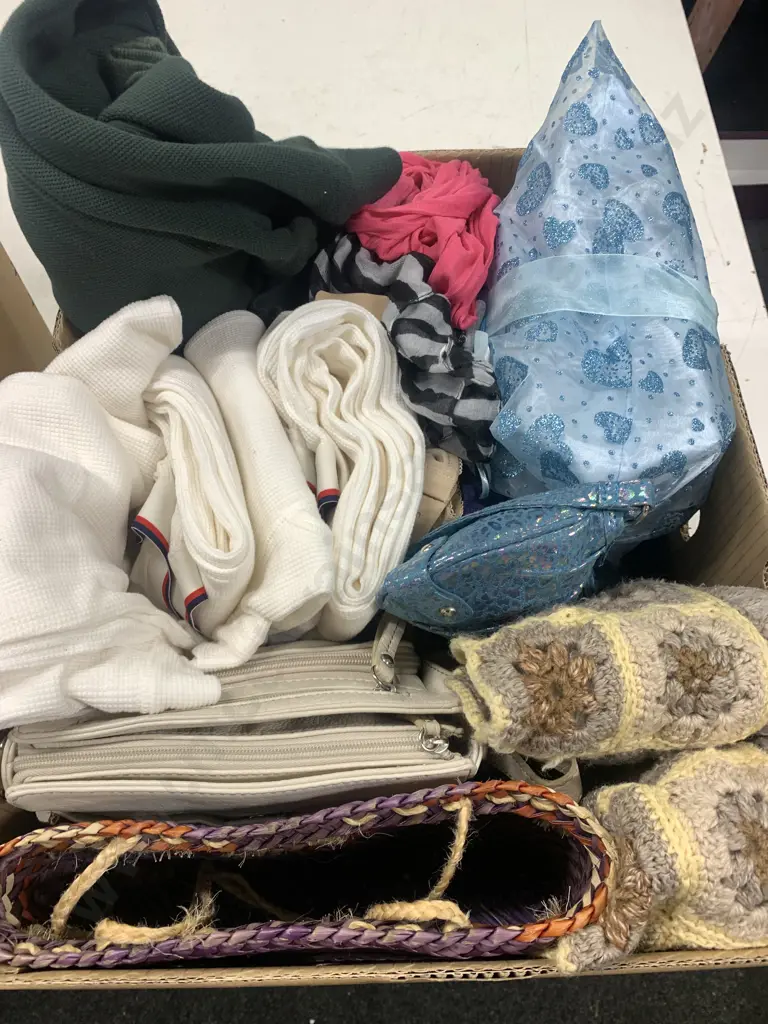 Box Lot Of Ladies And Mens Under Garments, Handbags Etc Image 1++