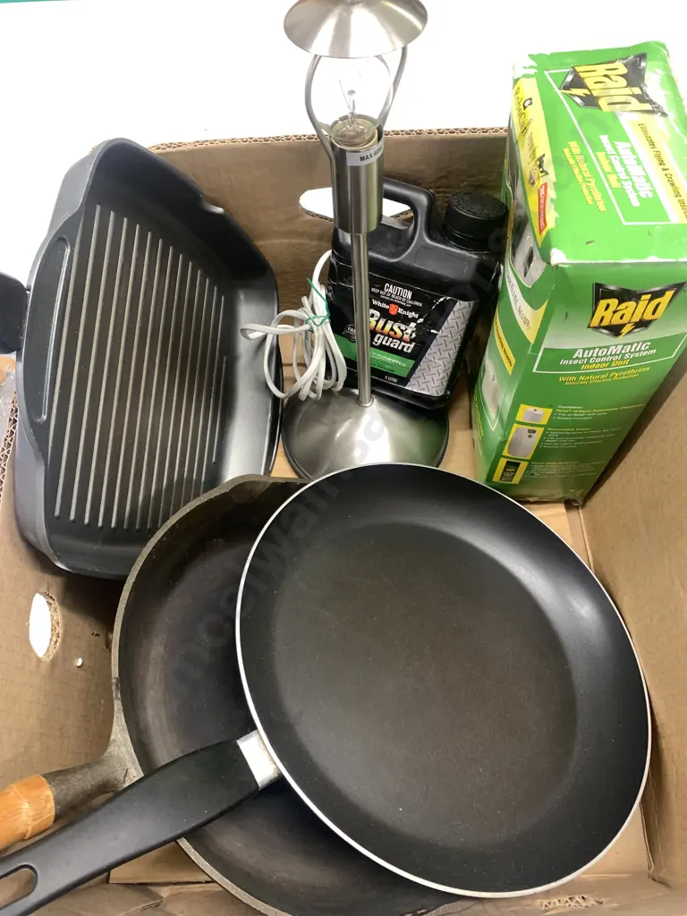 Box Lot Frypans x2, Skillet, Raid Control System Etc Image 1++