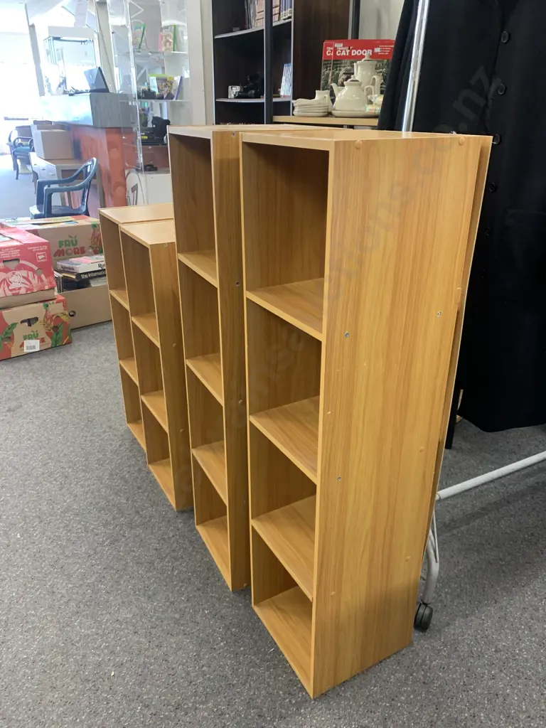 Rimu Effect Shelf Units, 2 x 4 Tier, 100 x 28 x 28cm, 2 x 3 Tier 83 x 28 x 28cm Image 1++