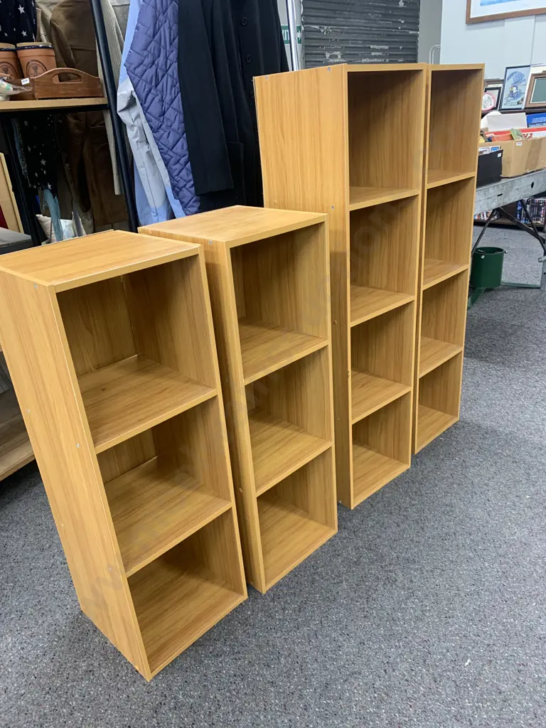 Rimu Effect Shelf Units, 2 x 4 Tier, 100 x 28 x 28cm, 2 x 3 Tier 83 x 28 x 28cm Image 1++