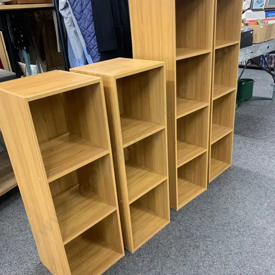 Rimu Effect Shelf Units, 2 x 4 Tier, 100 x 28 x 28cm, 2 x 3 Tier 83 x 28 x 28cm