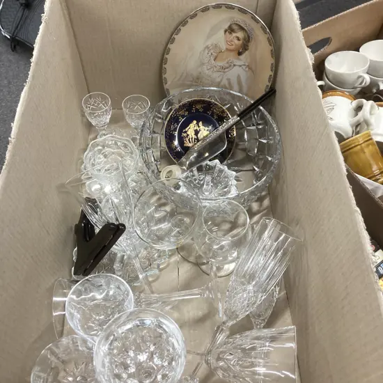 Box Lot Of Assorted Crystal Ware Some (af) Including Lady Diana Collectors Plate Etc