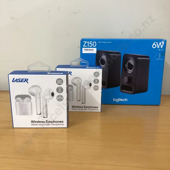 Logitech Z150 Speakers (6W) With 2 New Laser Wireless Earphones