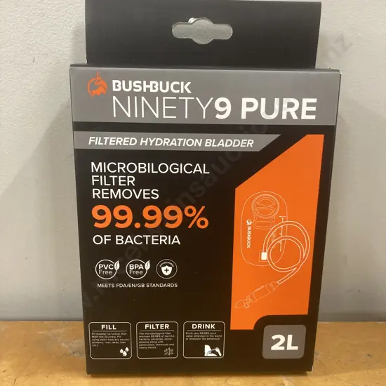 Bushbuck Ninety9 Pure Filtered Hydration Bladder, 2L, New In Box