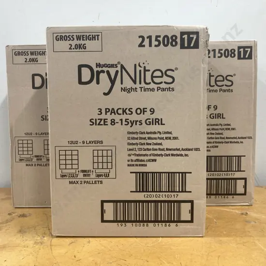 New Huggies DayNites Night Time Pants, Sz 8-15 Years Girl, 3 x Boxes Of 3 Packs Of 9
