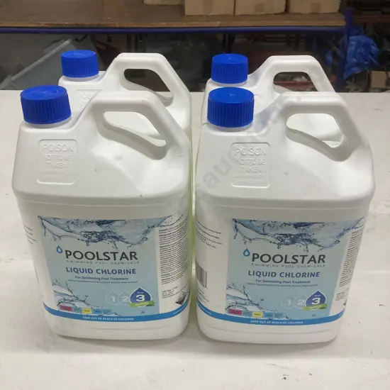 Lot of 4 x 5 Litre Poolstar Liquid Chlorine For Swimming Pool Treatment