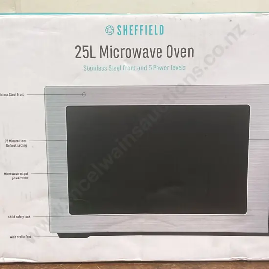 Sheffield 25L Microwave Oven, Stainless Steel Front, 5 Power Levels, NIB