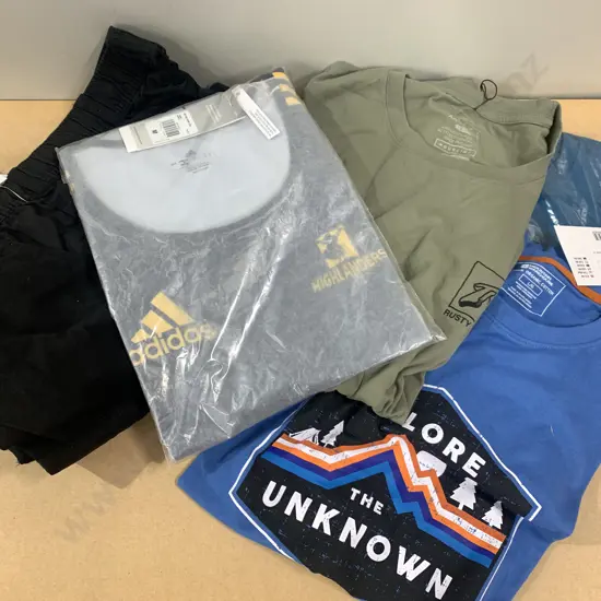 Assortment Of New Mens Clothing Including Tee Shirts & Shorts Sizes Ranging M - XXL