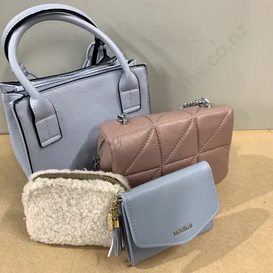 New Marikai Light Blue Handbag & Purse, Cream Purse & Pink Bag