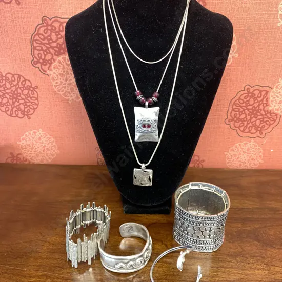 Assortment of Costume Jewellery Including Silver Colour Bangles, Bracelet & Necklaces