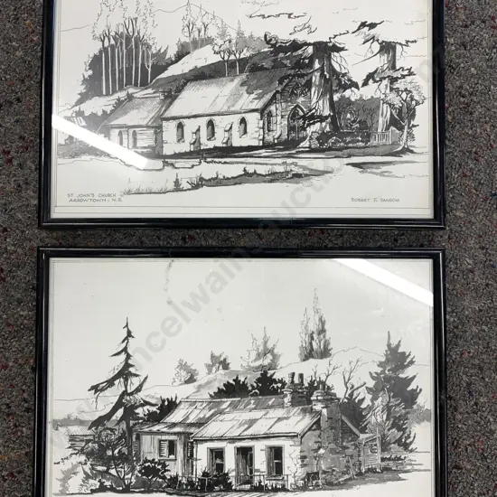 Framed Artwork By Robert F Sansom Titled St Johns Church & Dudleys Cottage Arrowtown H22cm, W31cm.