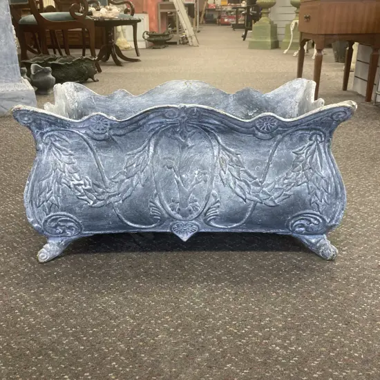 Cast Iron Ornate Footed Trough Planter, Lead Finish, H32 W62 D32cm, 28kg