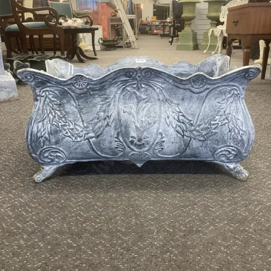 Cast Iron Ornate Footed Trough Planter, Lead Finish, H32 W62 D32cm, 28Kg