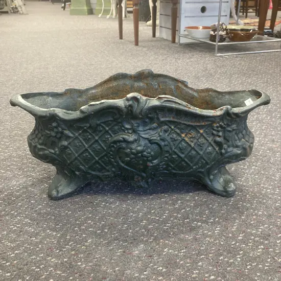 Cast Iron Ornate Oval Footed Planter, Dark Green, H21 W48 D20.5cm, 12Kg