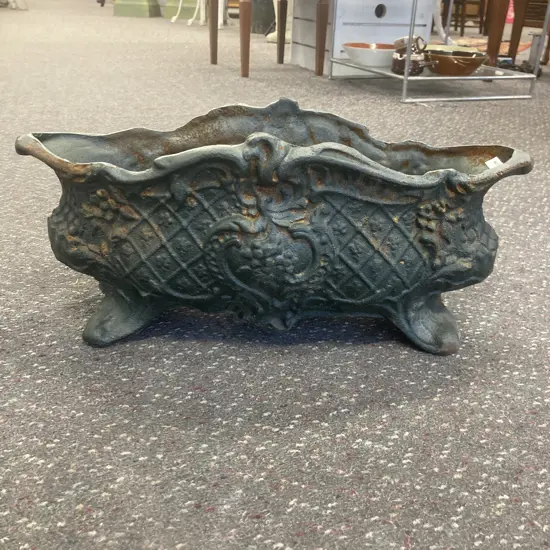 Cast Iron Ornate Oval Footed Planter, Dark Green, H21 W48 D20.5cm, 12Kg