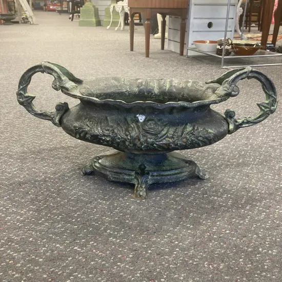 Cast Iron Ornate Oval Footed Double Handle Planter, Dark Green, H26.5 W56 D25cm, 15Kg
