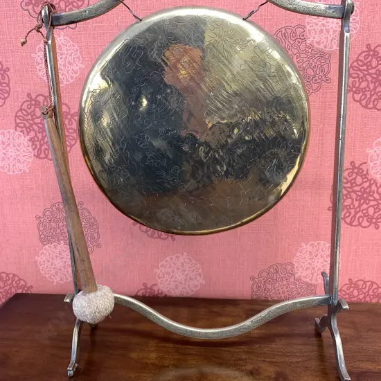 Art Nouveau Brass Dinner Gong, H41cm