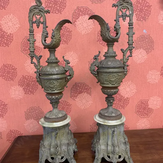 Antique Bronze Gryphon Ewers Garnitures H60cm