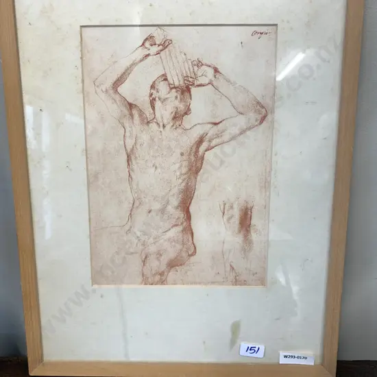 Bronzino Print 'Seated Nude Youth Playing Panpipes' 40 x 31cm