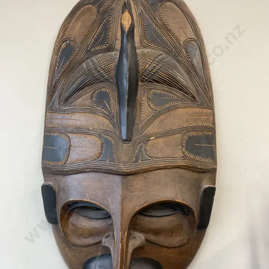 Wooden Tribal Mask In Vintage Condition, 57 x 32cm