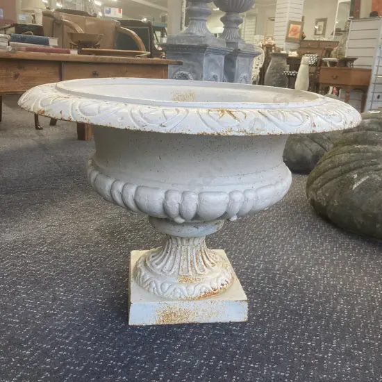 Cast Iron Round French Classical Style Planter, Antique White Finish, 45 x 63cm, 41Kg
