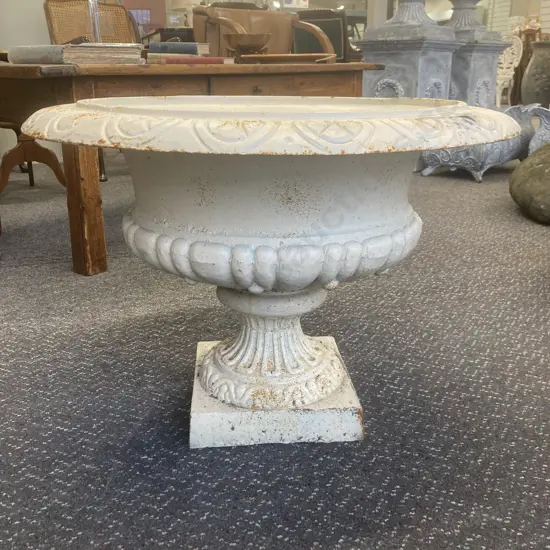 Cast Iron Round French Classical Style Planter, Antique White Finish, 45 x 63cm, 41Kg