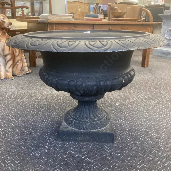 Cast Iron Round French Classical Style Planter, Matt Black, 45 x 63cm, 41Kg