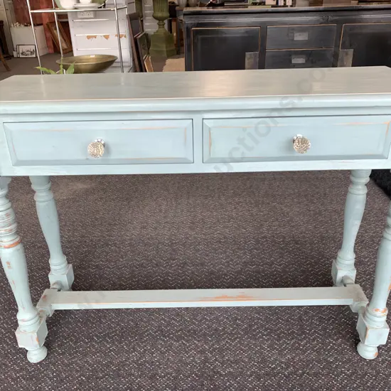 Hall Table, Pale Blue Shabby Chic, 2 Door With Crystal Look Handles, H75 W105 D34cm