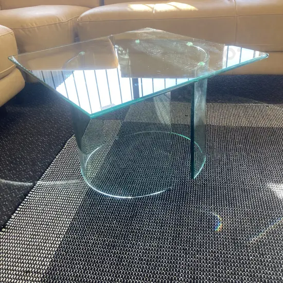 Modern Square Top Glass Table On Curved Glass Base