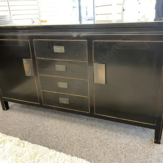 Black Board Sideboard, 2 Door 4 Drawer, H85 W153 D45cm