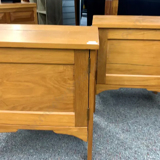 Rimu Bedside Cabinets, Single Door, Original Handles, H51 W46 D31cm