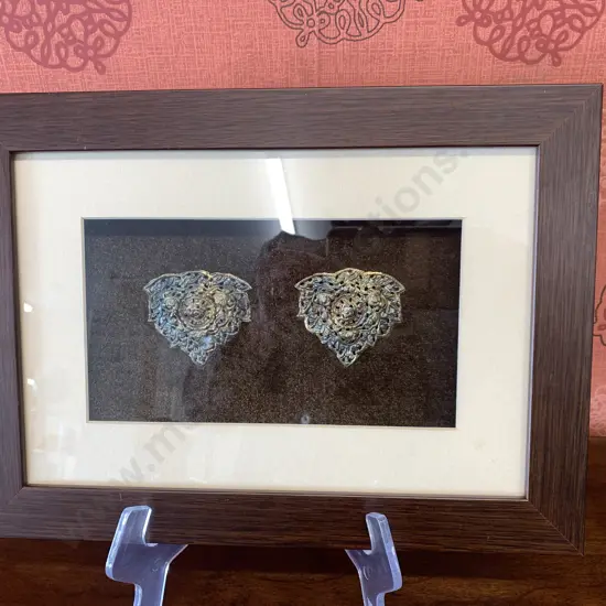 Framed Oriental Insignia Filigree Detail H23cm, W32cm.