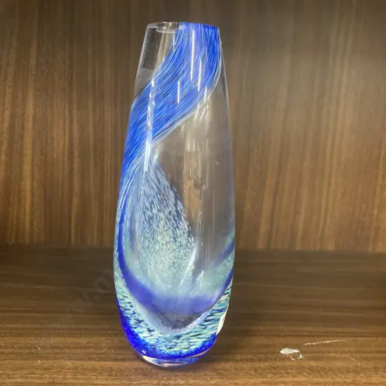 Art Glass Blue Wave Vase H19cm.