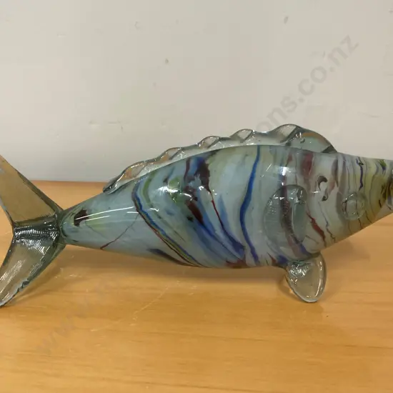 Vintage Murano Style Green / Blue / Red Striped Large Glass Fish, H13 W30 D10cm