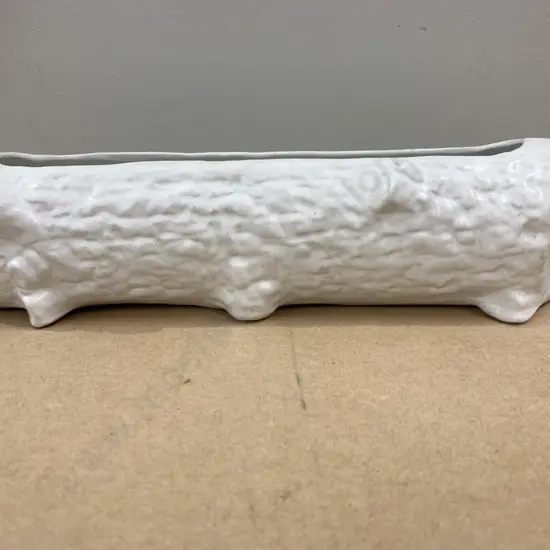 Vintage Temuka Cream Log Posy Vase, Textured Footed H80cm, L31cm.