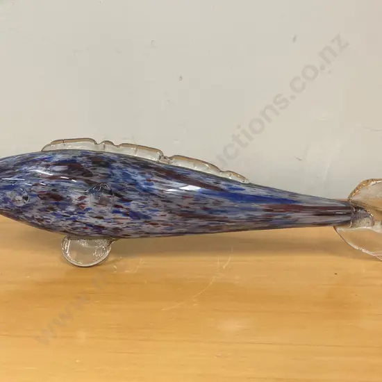 Vintage Murano Style Mottled Blue & Red Large Glass Fish, H11 W42 D9cm