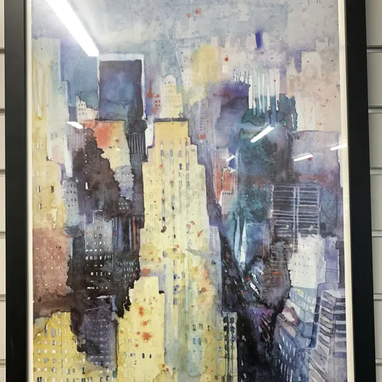 Framed Artwork of Skytower Buildings, 73 x 56cm