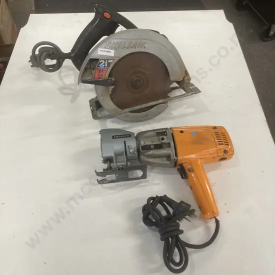 Skilsaw 184mm Circular Saw, 2 1/3Hp, Hitachi 3/8" Dual Speed Drill With Jigsaw Attachment