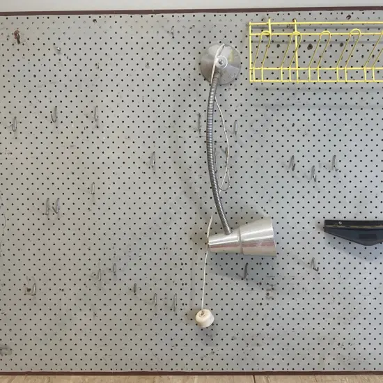 Tool Storage Peg Board With Lamp Attached, H91 W121.5 D9 - 2.5cm (at Top)