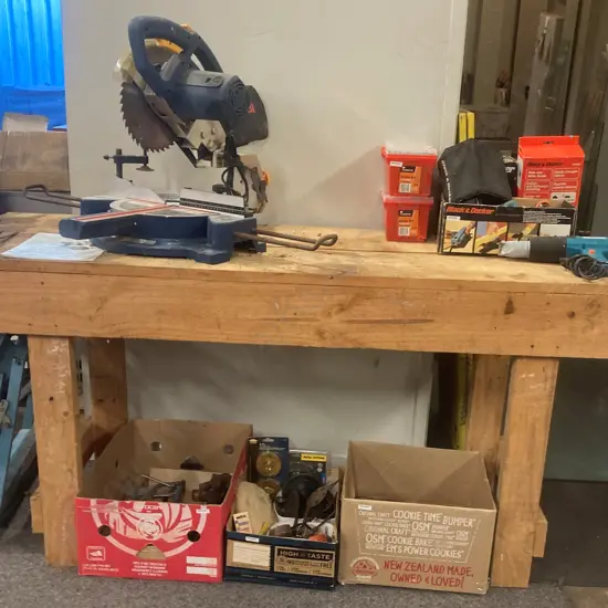 Wooden Workbench, H85 W180 D63cm