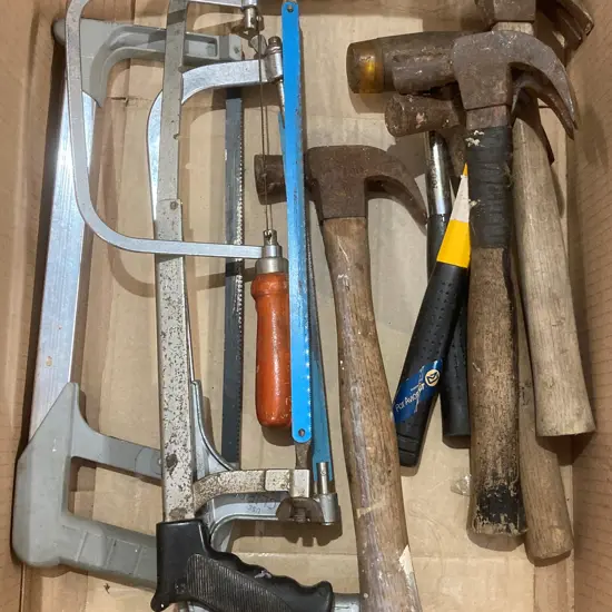 Box Lot Hammers, Hack Saws, Coping Saw Etc