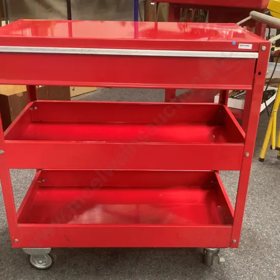 Red Steel Single Drawer Roller Cabinet, 2 Shelves, H80 W73.5 D38cm