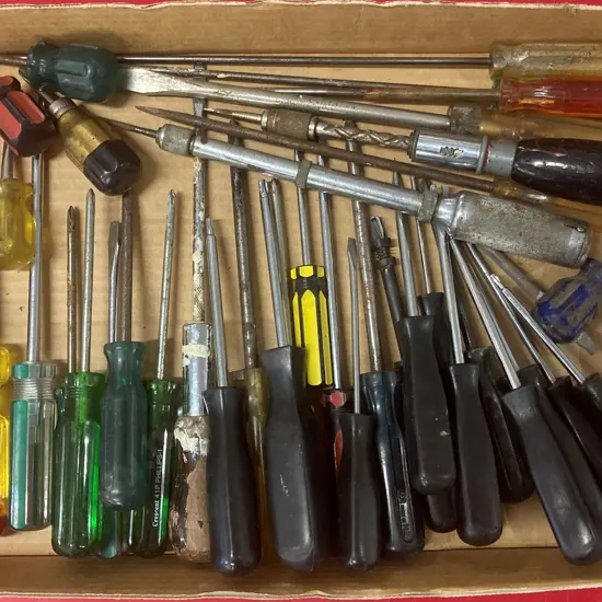 Box Lot Assorted Screwdrivers, Twist Drills Etc