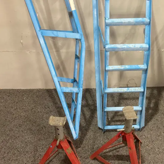 Pair of Blue Steel Car Ramps & a Pair of Adjustable Axle stands